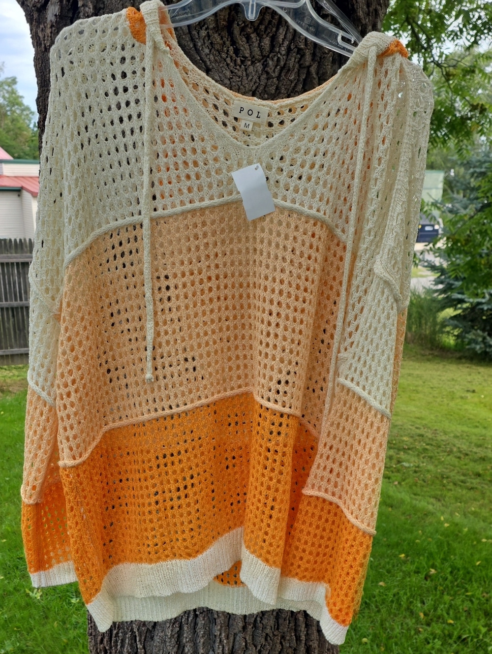 POL Open-Knit Orange & Cream Hoodie
